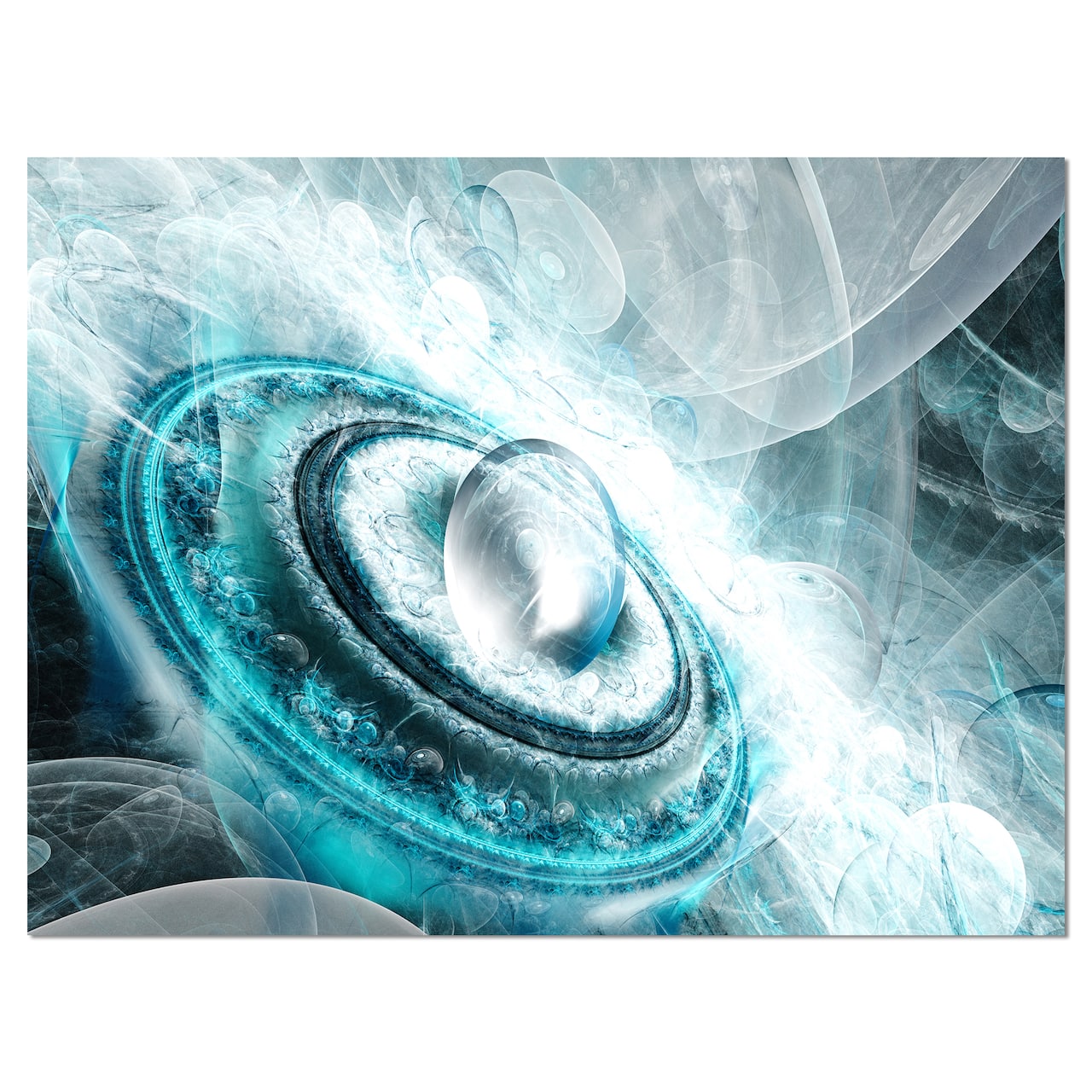 Designart - Blue Fractal Flying Saucer - Floral Canvas Art Print